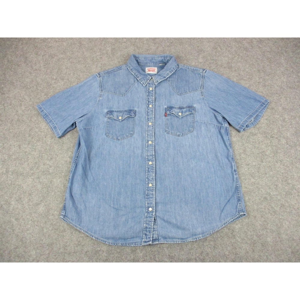Levis Shirt Girls Extra Large Blue Chambray Pearl Snap Button Up Western Cowboy